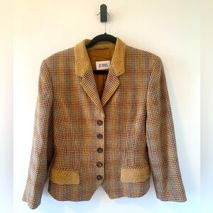 Jobis Women's Brown Houndstooth Tailored Wool Blazer Size M